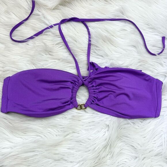 W Swim Purple Bandeau Padded Strapless Bikini Top L - Picture 1 of 10